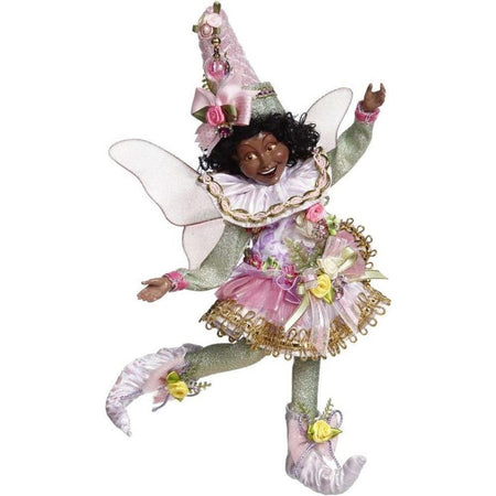 African American fairy girl wearing a spring pink & purple outfit.
