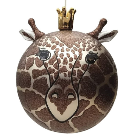 Gold ball ornament with brown glitter to look like a giraffe. 