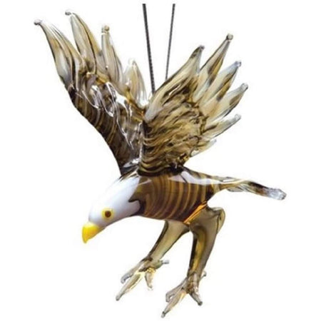 Blown glass flying bald eagle ornament.