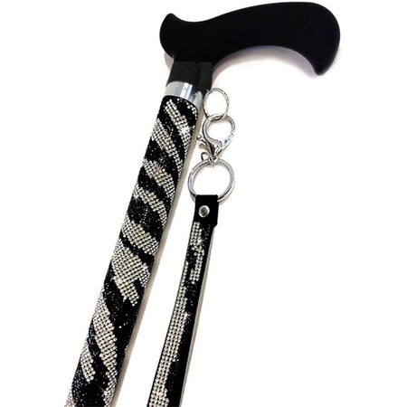 Jacqueline Kent JKC108.ZEB Aluminum Crystal Embellished Sugar Cane with Black Handle and Coordinating Wrist Band Adjustable 28.5 Inches to 37.5 Inches,