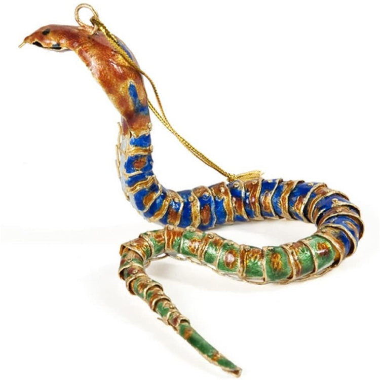 Orange headed snake with a blue & green body & copper embellishments.