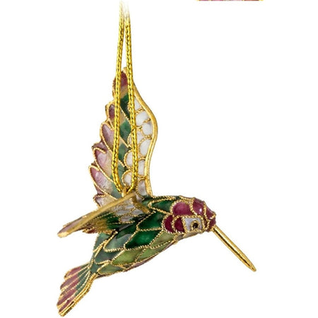 Green hummingbird with pink & purple accents & gold trim.