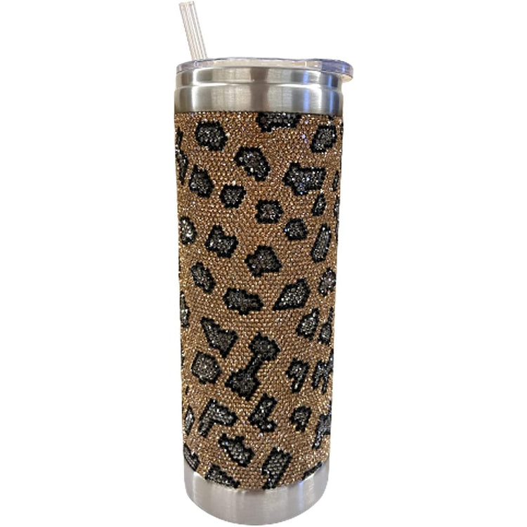 Gold leopard print made of gems on a tumbler. 