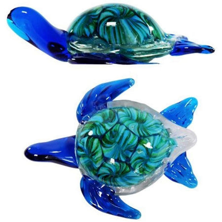 Sea turtle with blue limbs & a green & blue shell. 