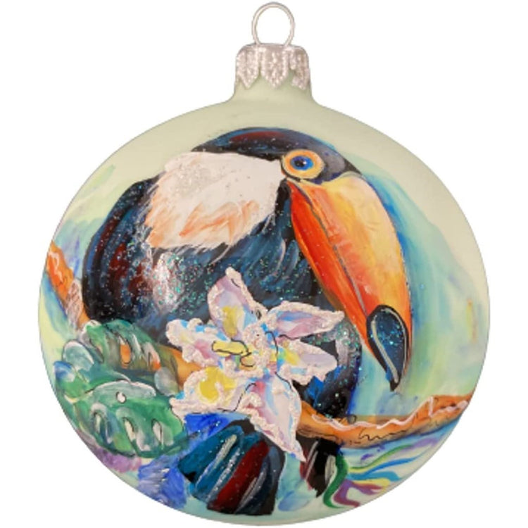 Hand painted toucan ball ornament.