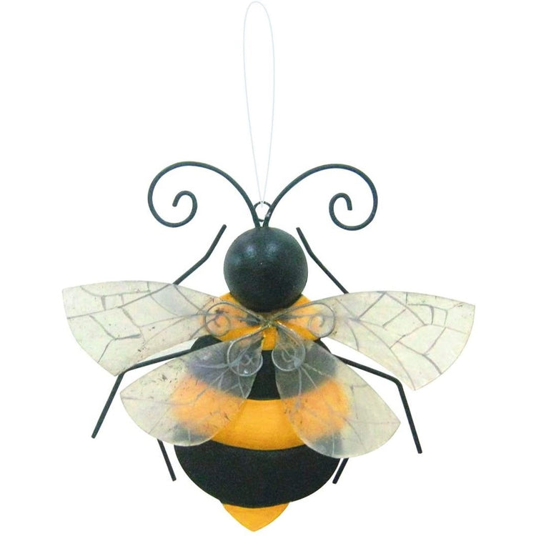 Black & yellow bee with wire antennae & legs. Has stained glass wings.