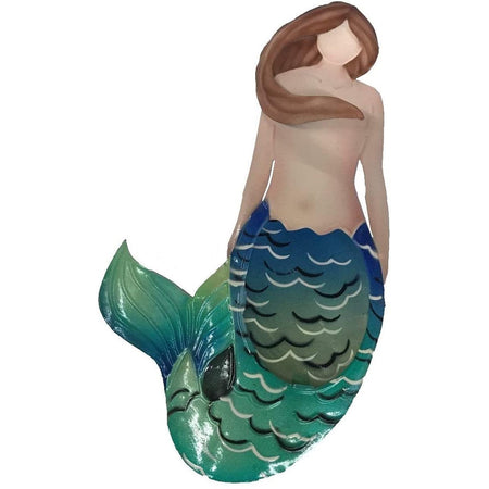 Mermaid with brown hair, green & blue tail.