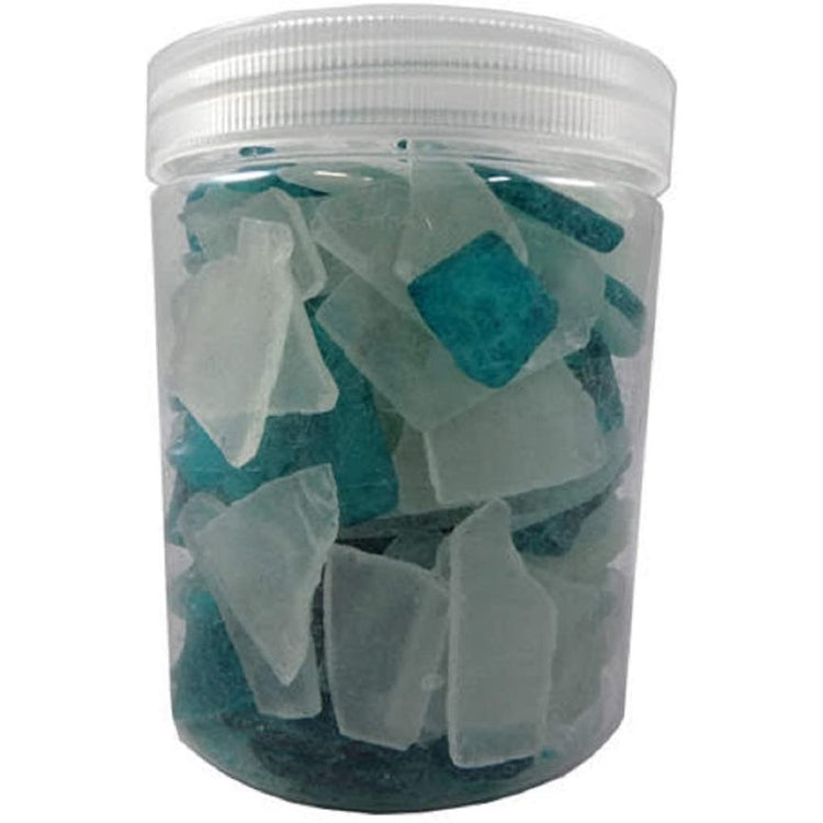 clear jar full of pieces blue and white faux seaglass