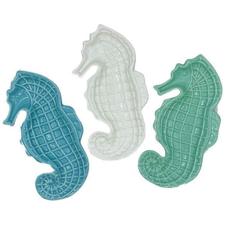 1 seafoam green, 1 white & 1 blue seahorse tray.
