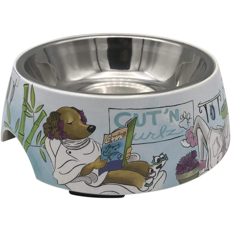 Dog bowl with doggy spa design.