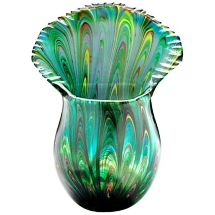 glass peacock feather design vase.