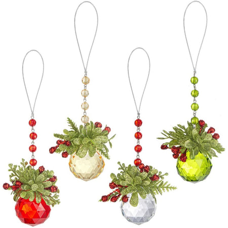 4 Mistletoe Facetted Acrylic Ball Drop Ornaments