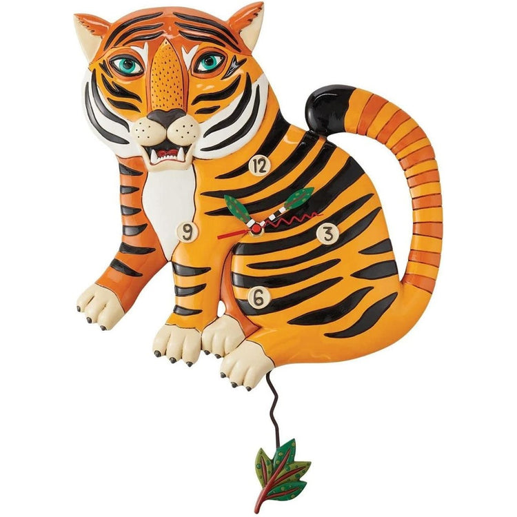 Orange striped tiger clock with a grass pendulum. 
