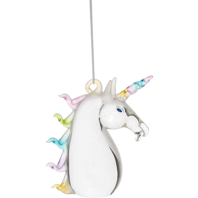 clear unicorn head with a rainbow mane & horn