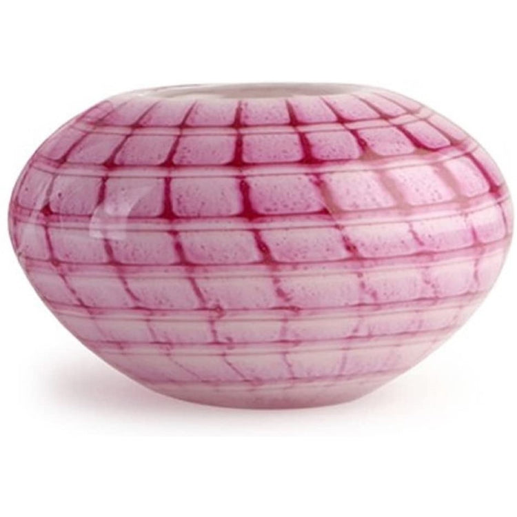 Round glass ball with a quilted look of light and dark pink