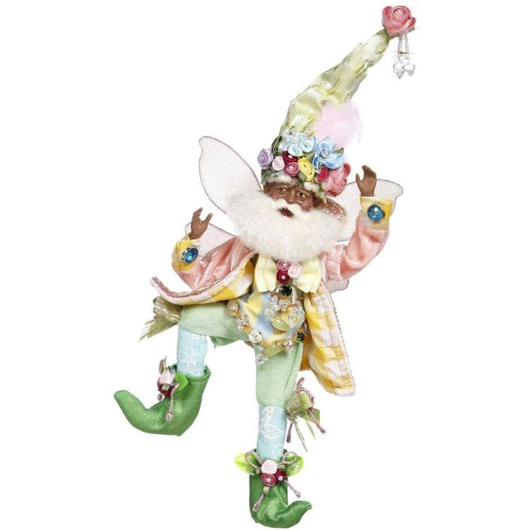 African American fairy with a spring outfit with flowers on it.