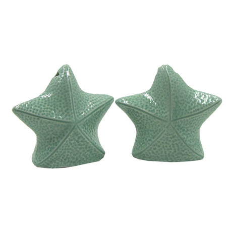 Light green starfish shaped salt and pepper.