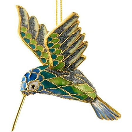 Hummingbird with blue, green & purple coloring with gold accents.