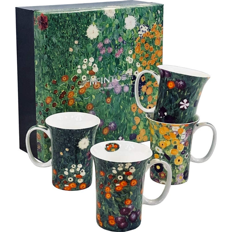 Gustav Klimt flower garden art mugs.