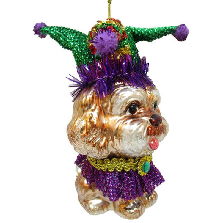 poodle with mardi gras outfit