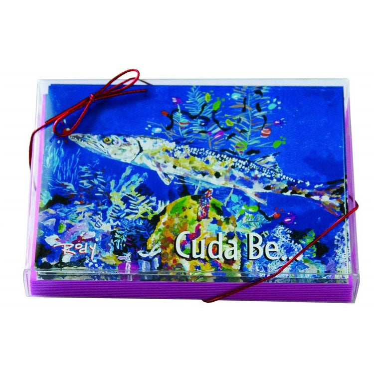 Clear box with blue barracuda fish and text "cuda be...".