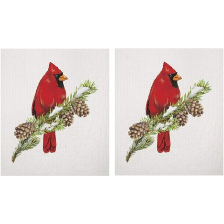 Sponges with a cardinal on a pine branch with pinecones.