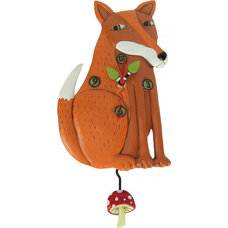Orange fox clock with a mushroom pendulum. 