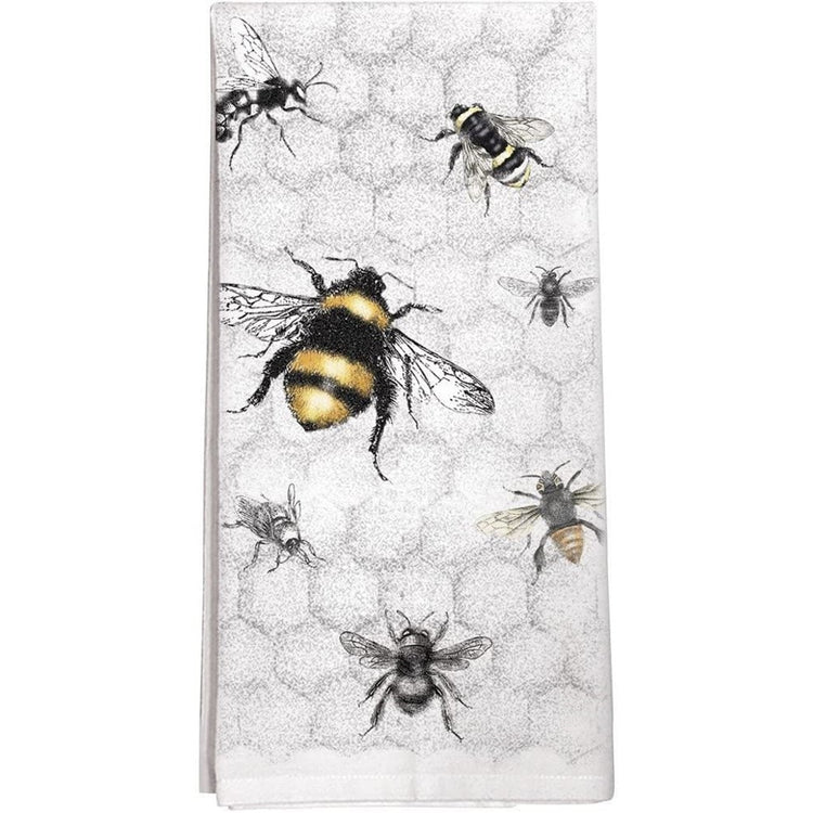 White & grey bee colony towel