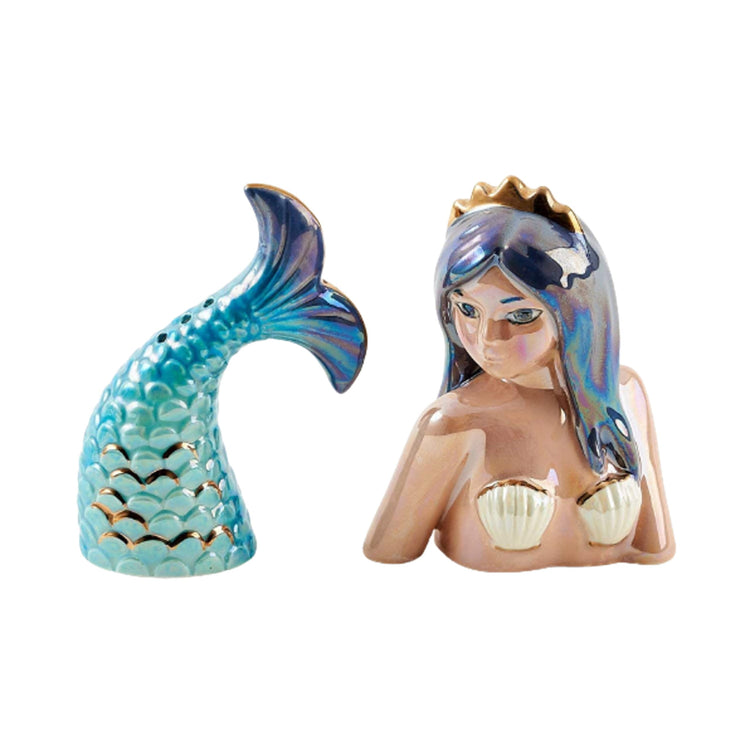 Mermaid torso salt or pepper & a mermaid tail salt or pepper shaker.