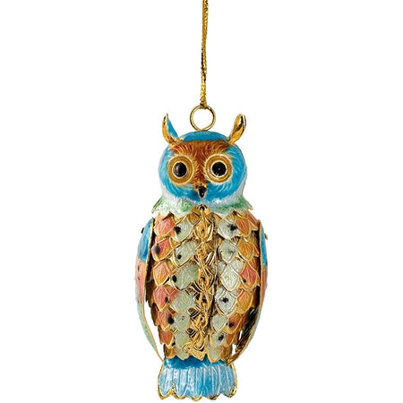 Blue, orange, white & gold owl ornament. 