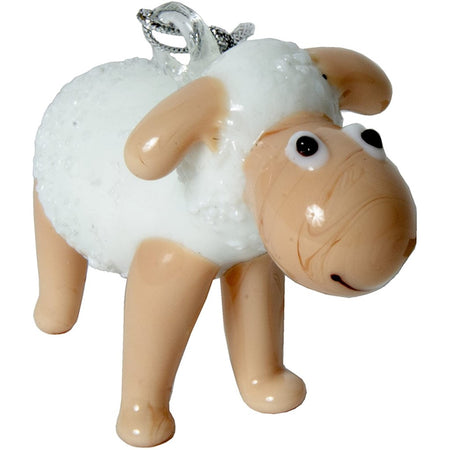 Blown glass sheep ornament with white body & tan face, ears and legs.