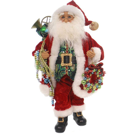 Santa holding a bead wreath & beads.