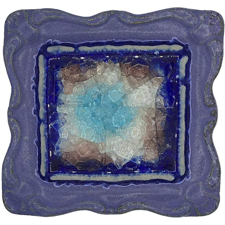 Square purple rim with a navy, teal, clear & brown crystalized center