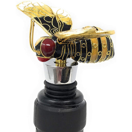 Bumblebee designed wine bottle stopper made of enamel on copper.
