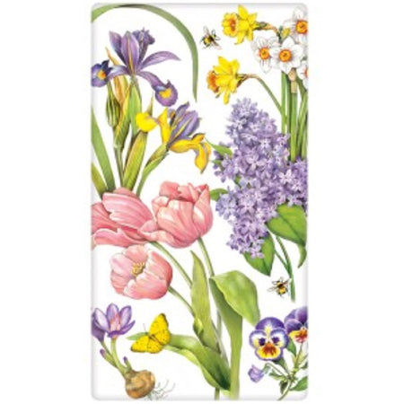 Spring Flowers on a white towel background.