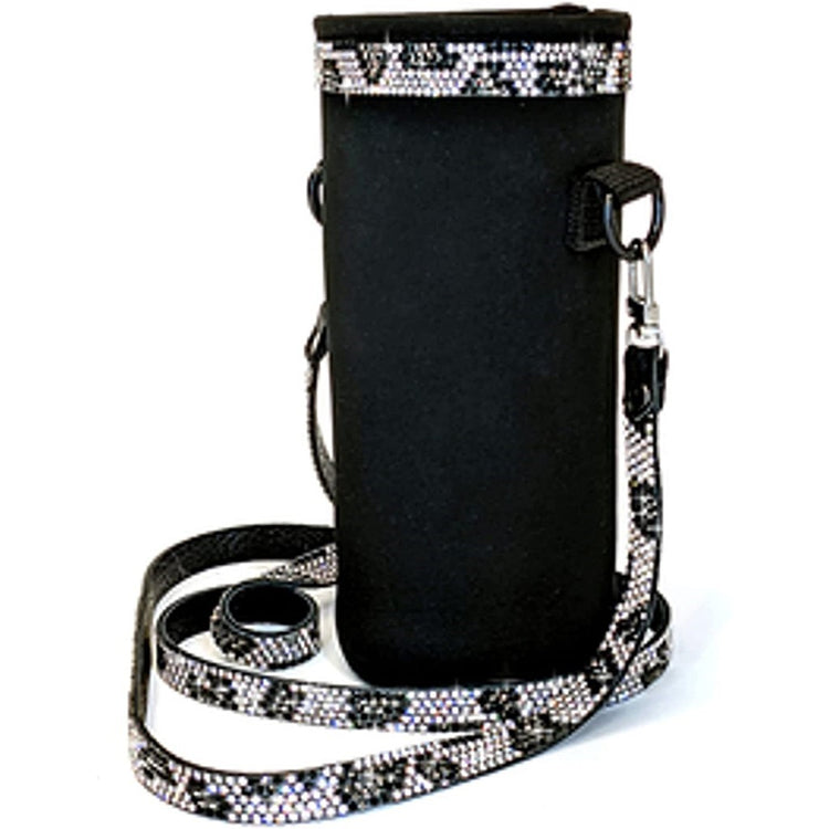 Black tote with Silver leopard print gems on the bag & strap.