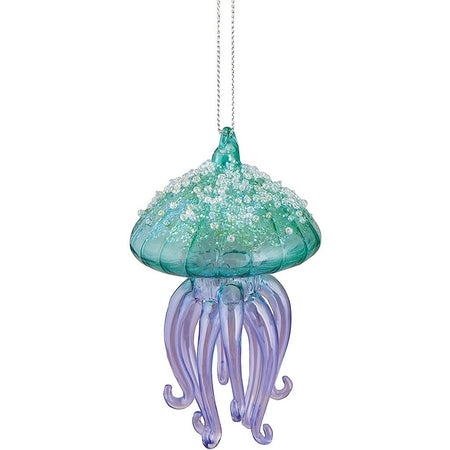 Glass Jellyfish Hanging Ornament With Glitter Accent