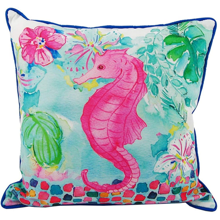 bright watercolor seahorse design pillow.
