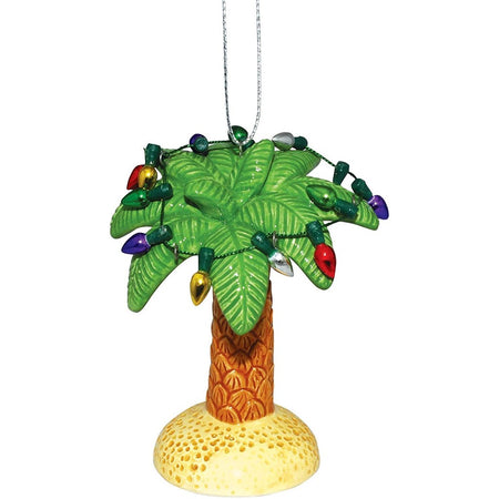 resin palm tree ornament with faux string lights