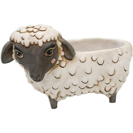 black face, feet & eared sheep with white wool planter