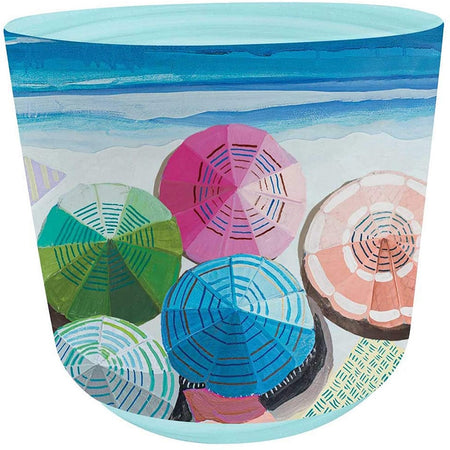 planter with 5 colorful beach umbrellas on it