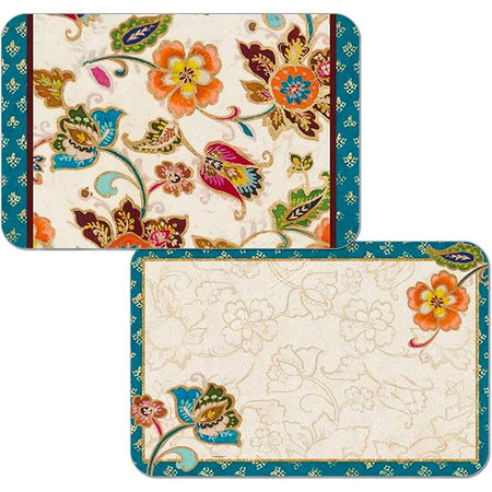 Bright colored paisley flowers on a reversible placemat.