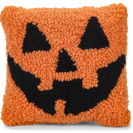 Square pillow, orange with a smiling jack'o lantern face