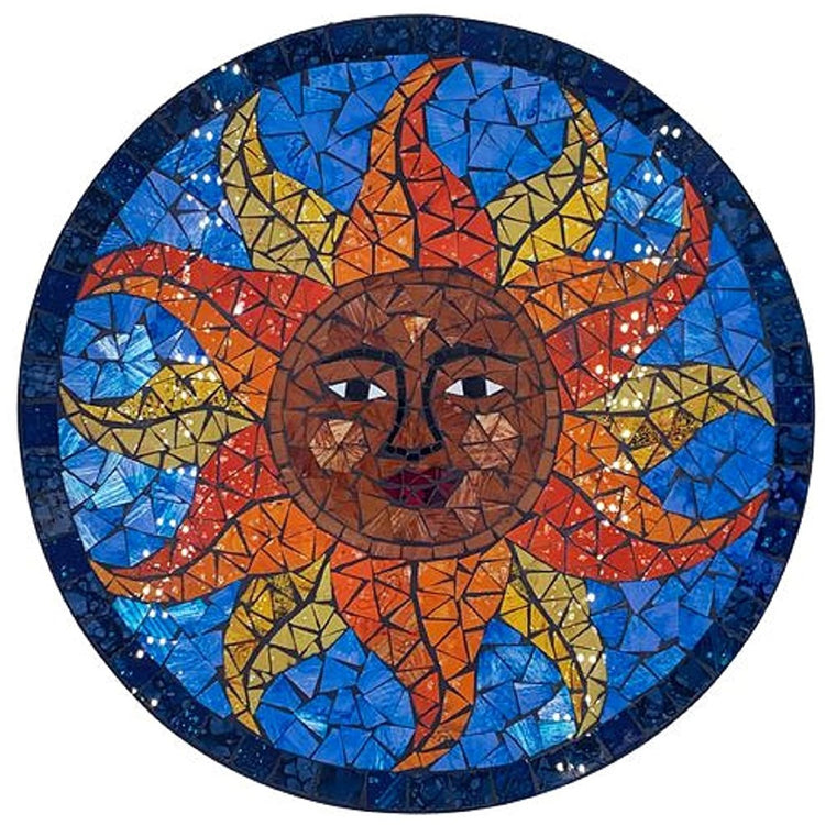 Mosaic sun with a face. 