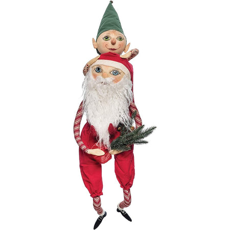 Santa figurine with an elf on his back & a little tree.