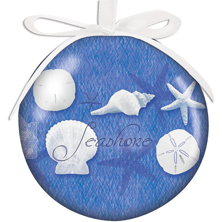 royal blue ball with seashells, starfish & sand dollars 