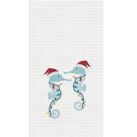 C&F Home Festive Seahorses Embroidered Waffle Weave Christmas Kitchen Towel Decor Decoration 18" x 27" White
