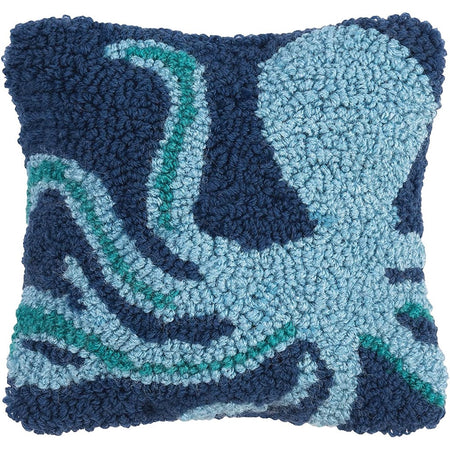 Blue hooked pillow with a light blue octopus.