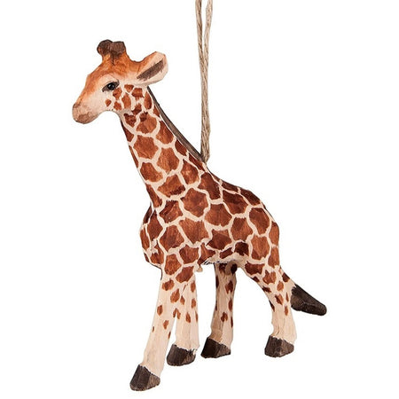 Wood carved giraffe shaped ornament.