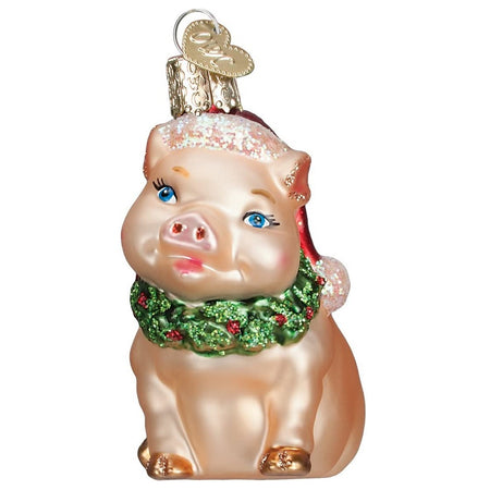 Old World 12420 Blown Glass Ornament, Holly Pig 3 Inches
